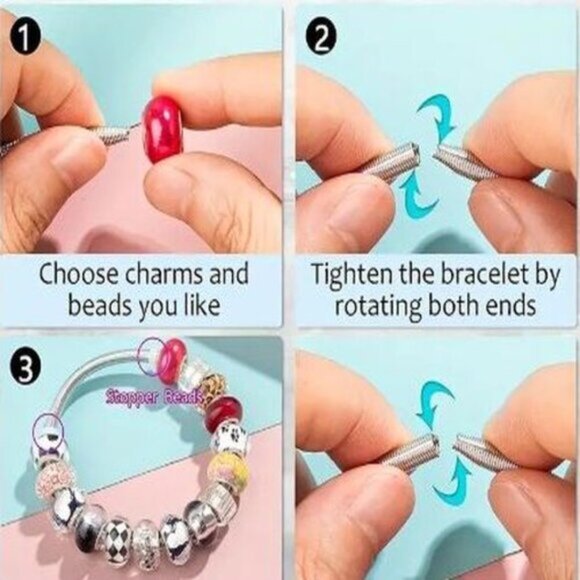 Silver Twist Bracelet with Silver and Blue Crystal Beads with Center Heart charm - Picture 3 of 3